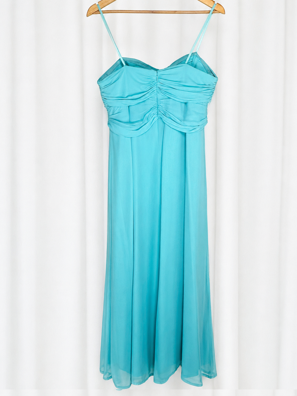 BCBG Aqua Silk Ruched Bodice Maxi Gown — Y2K