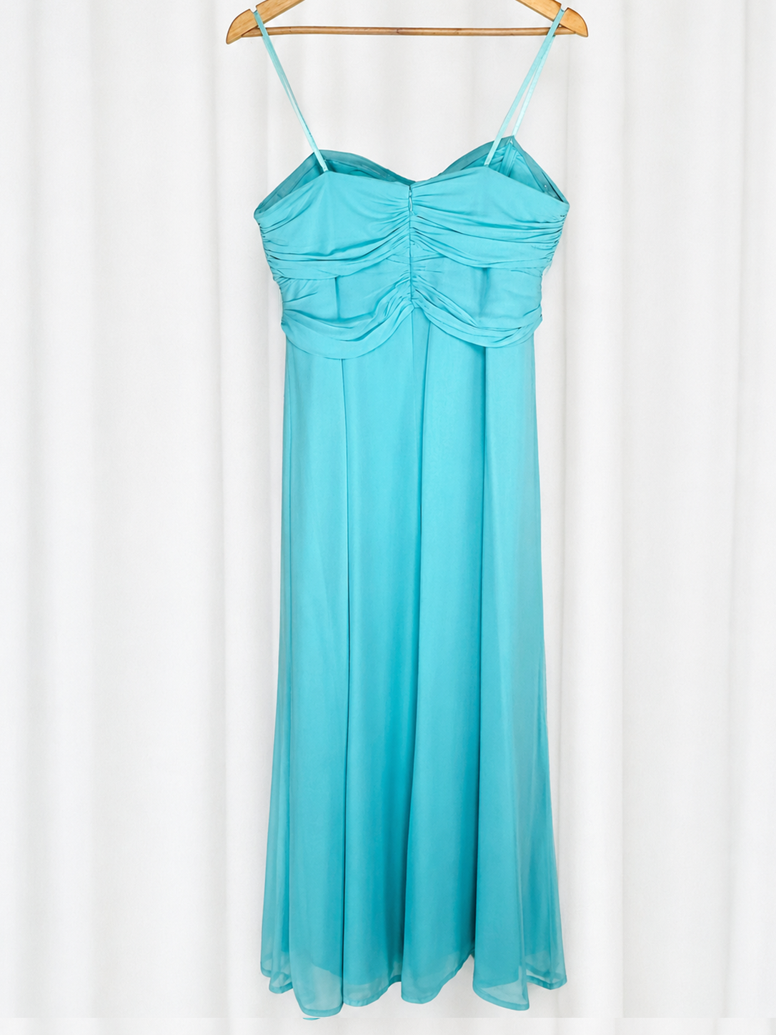 BCBG Aqua Silk Ruched Bodice Maxi Gown — Y2K