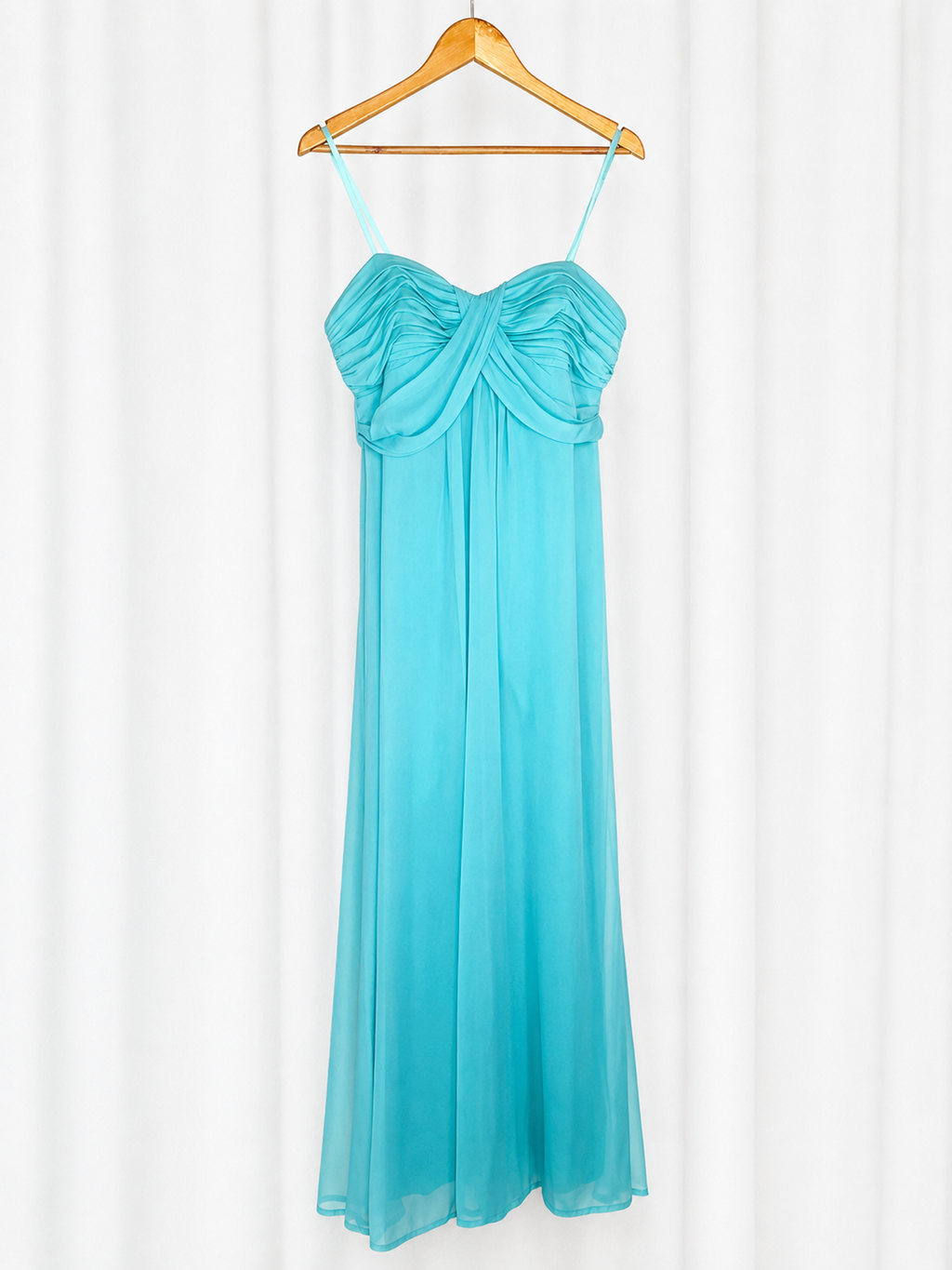 BCBG Aqua Silk Ruched Bodice Maxi Gown — Y2K