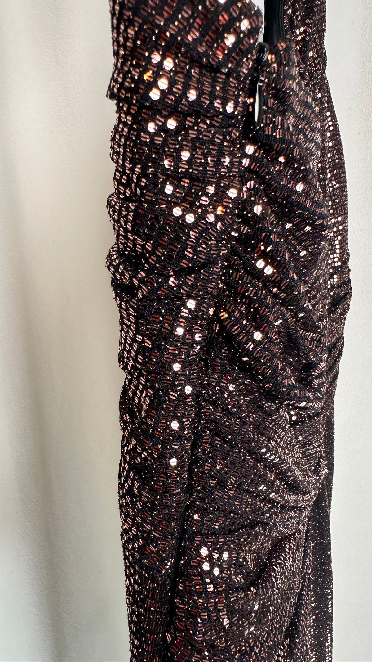 Calvin Clein Modern Metallic Lurex One Shoulder Gown Brown 14W