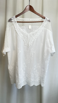 Y2K Floral Embroidered Crochet Linen Blouse White 2X