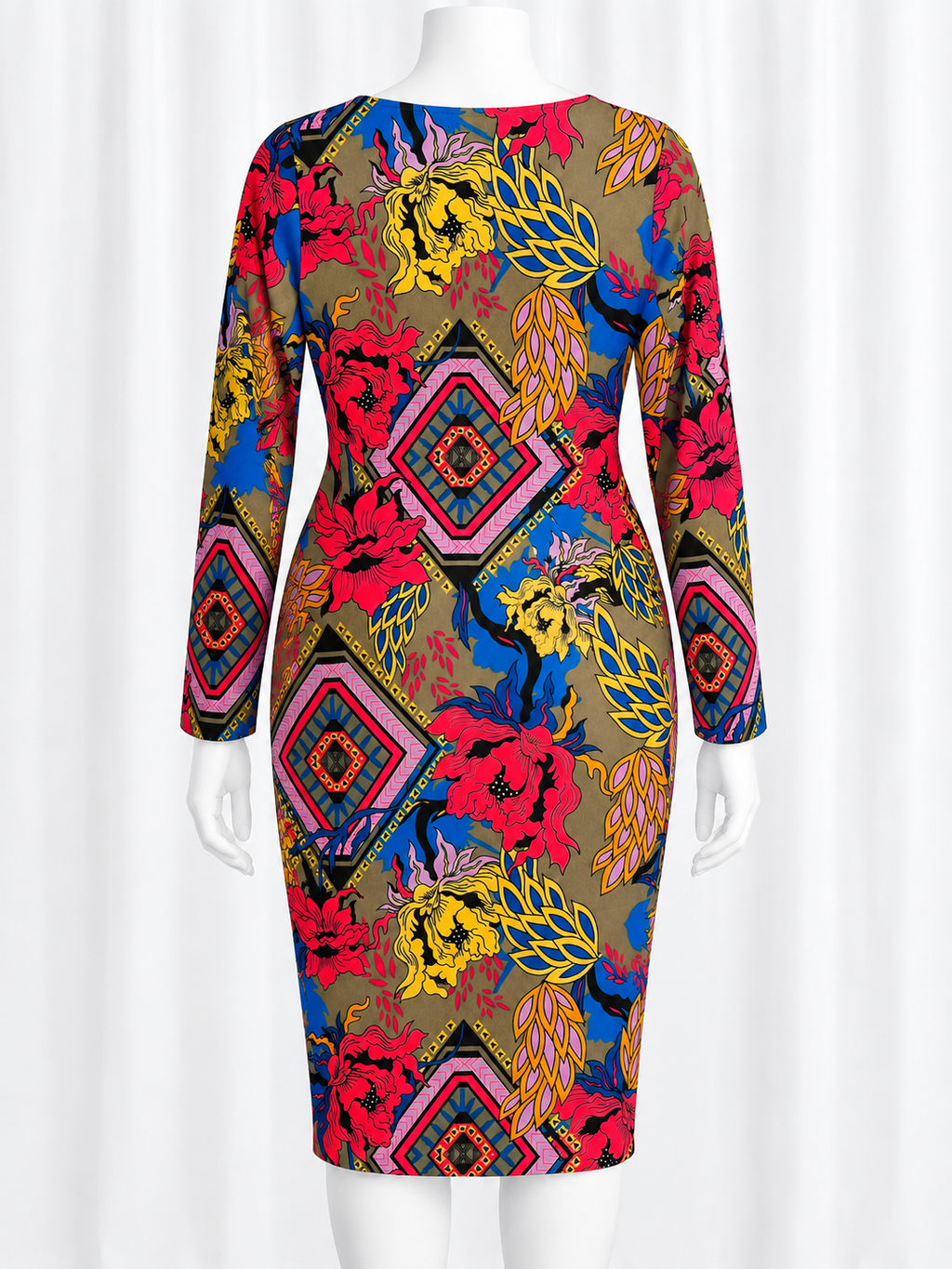 Modern Dress Zip Front Mixed Print Multicolor XL