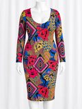 Modern Dress Zip Front Mixed Print Multicolor XL