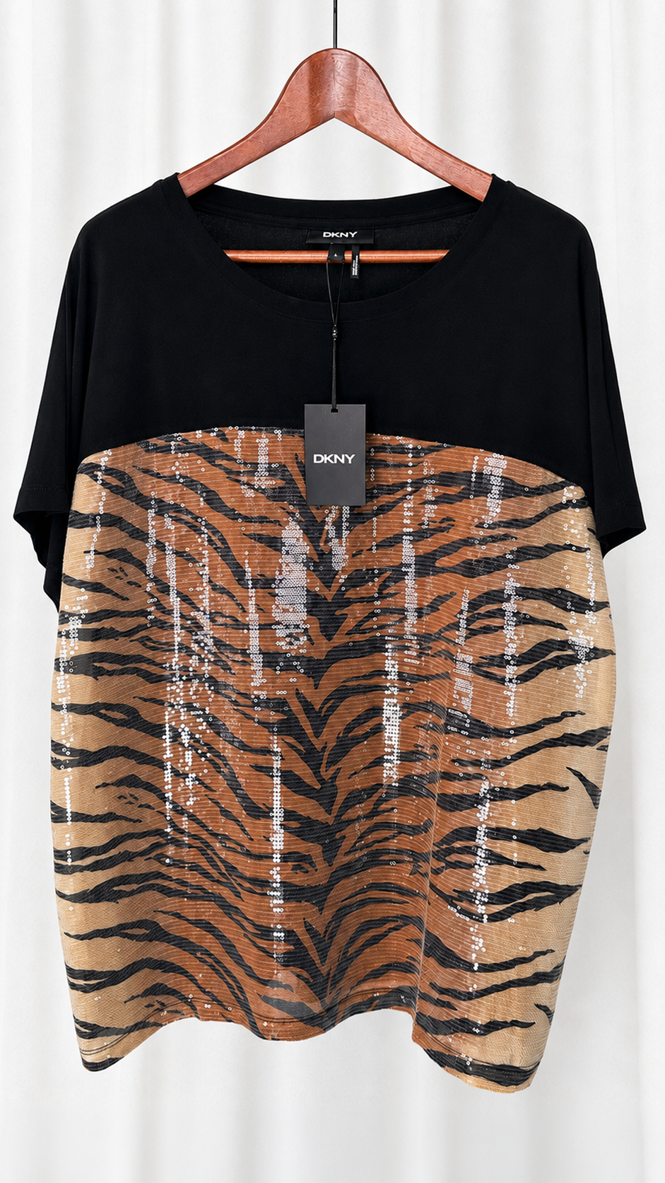 Modern Sequin Tiger Print Top — Size XL