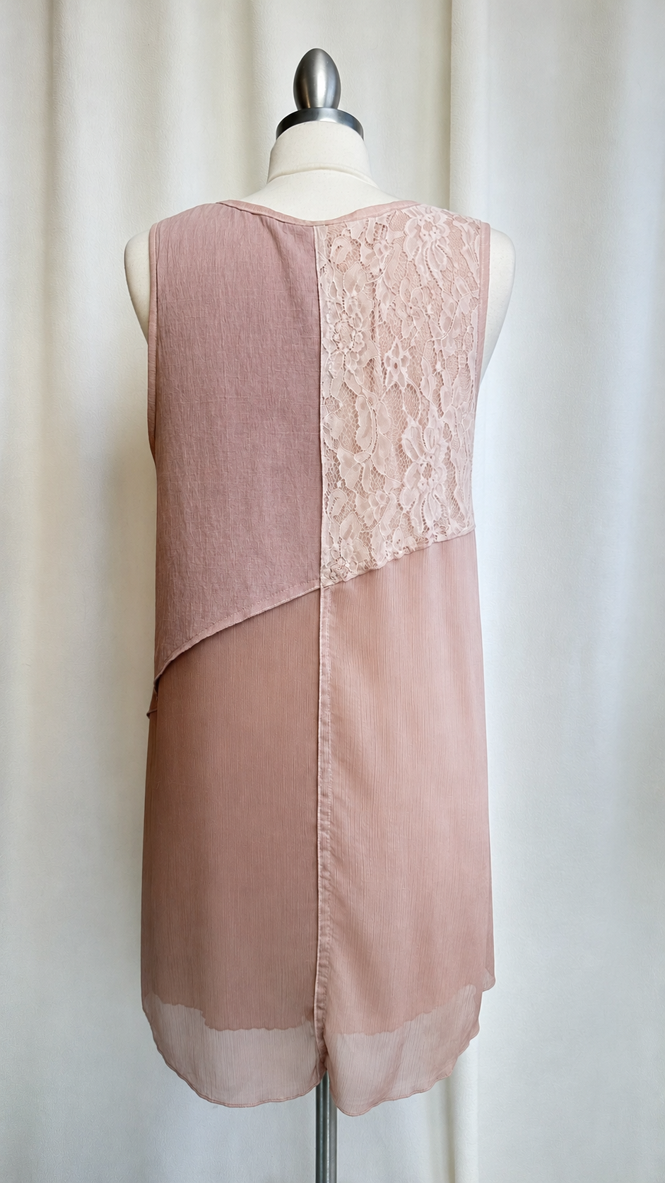 Modern Mixed Media Lace Patchwork Tunic Blush Medium