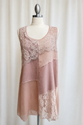 Modern Mixed Media Lace Patchwork Tunic Blush Medium