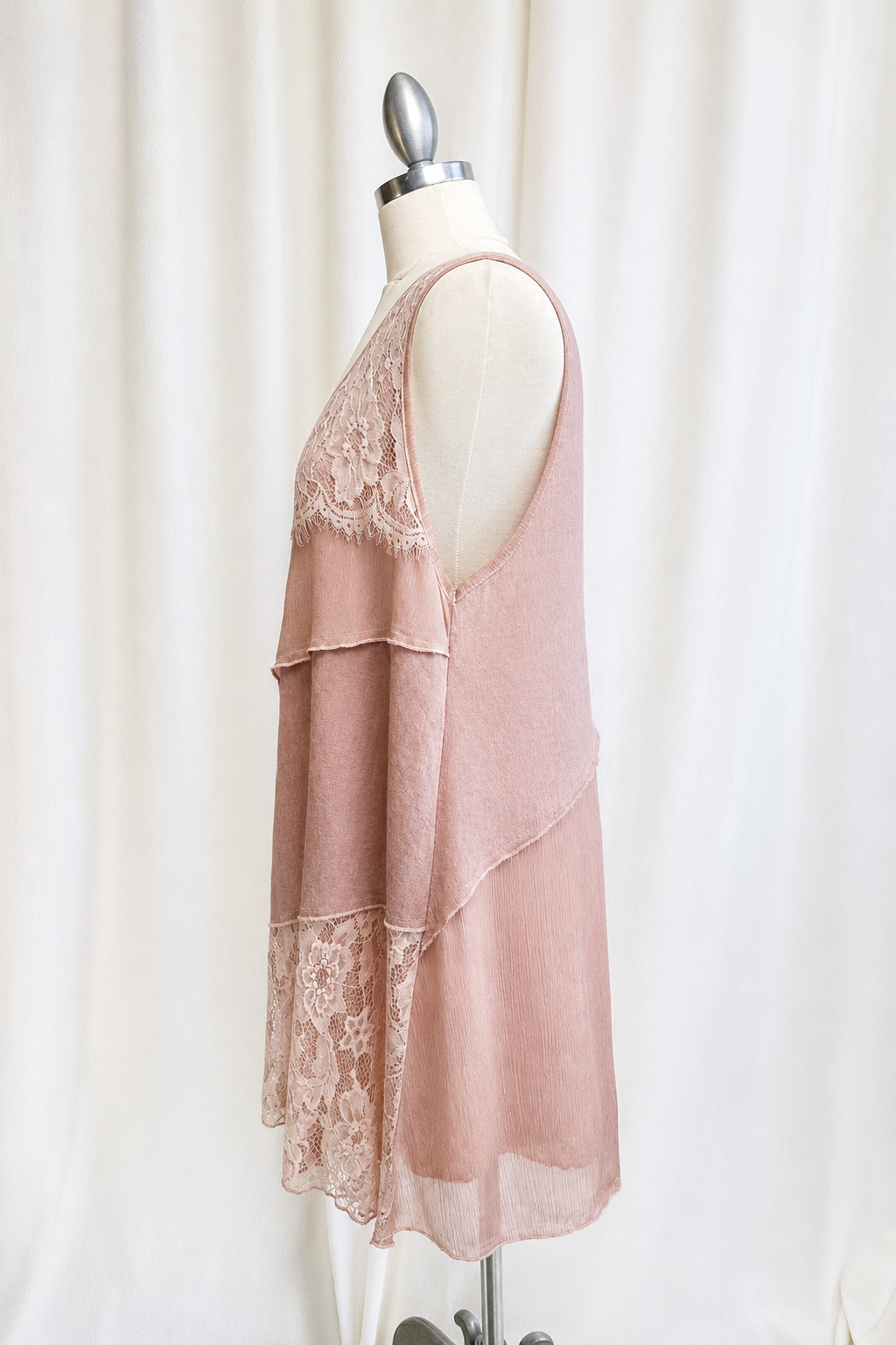 Modern Mixed Media Lace Patchwork Tunic Blush Medium