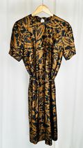 1990s Silk Abstract Print Dress Bronze Black Size 16