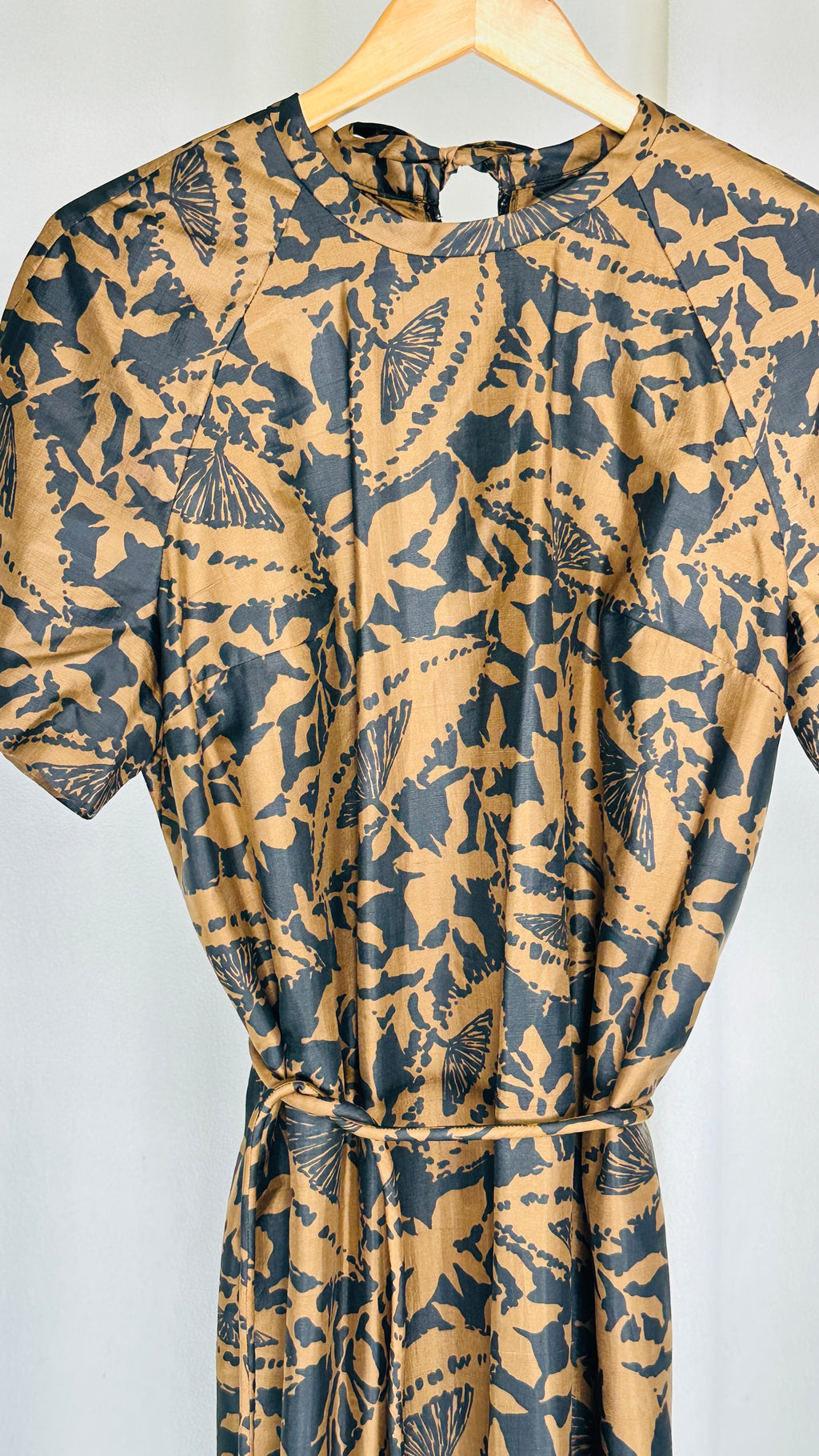 1990s Silk Abstract Print Dress Bronze Black Size 16