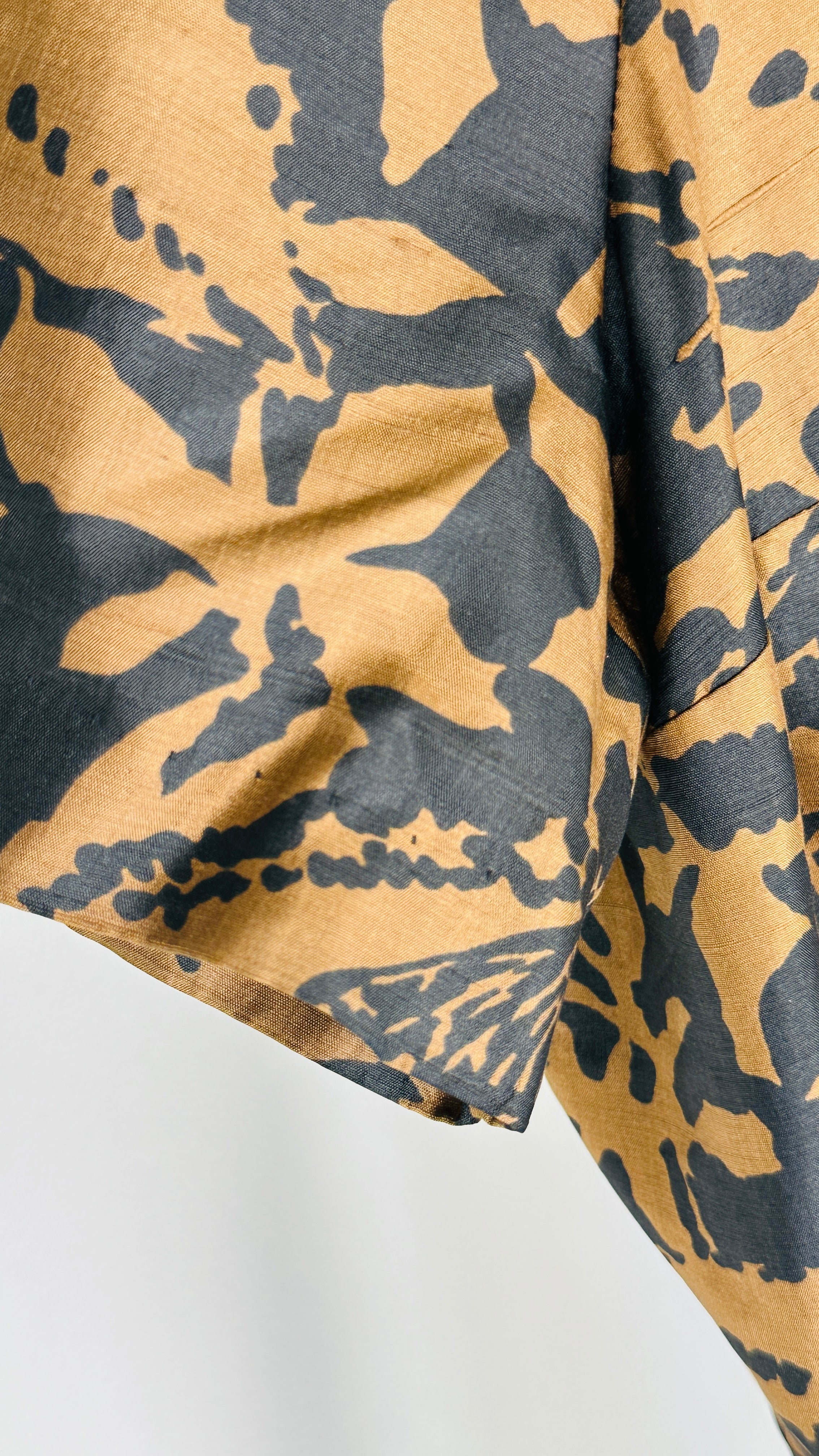 1990s Silk Abstract Print Dress Bronze Black Size 16