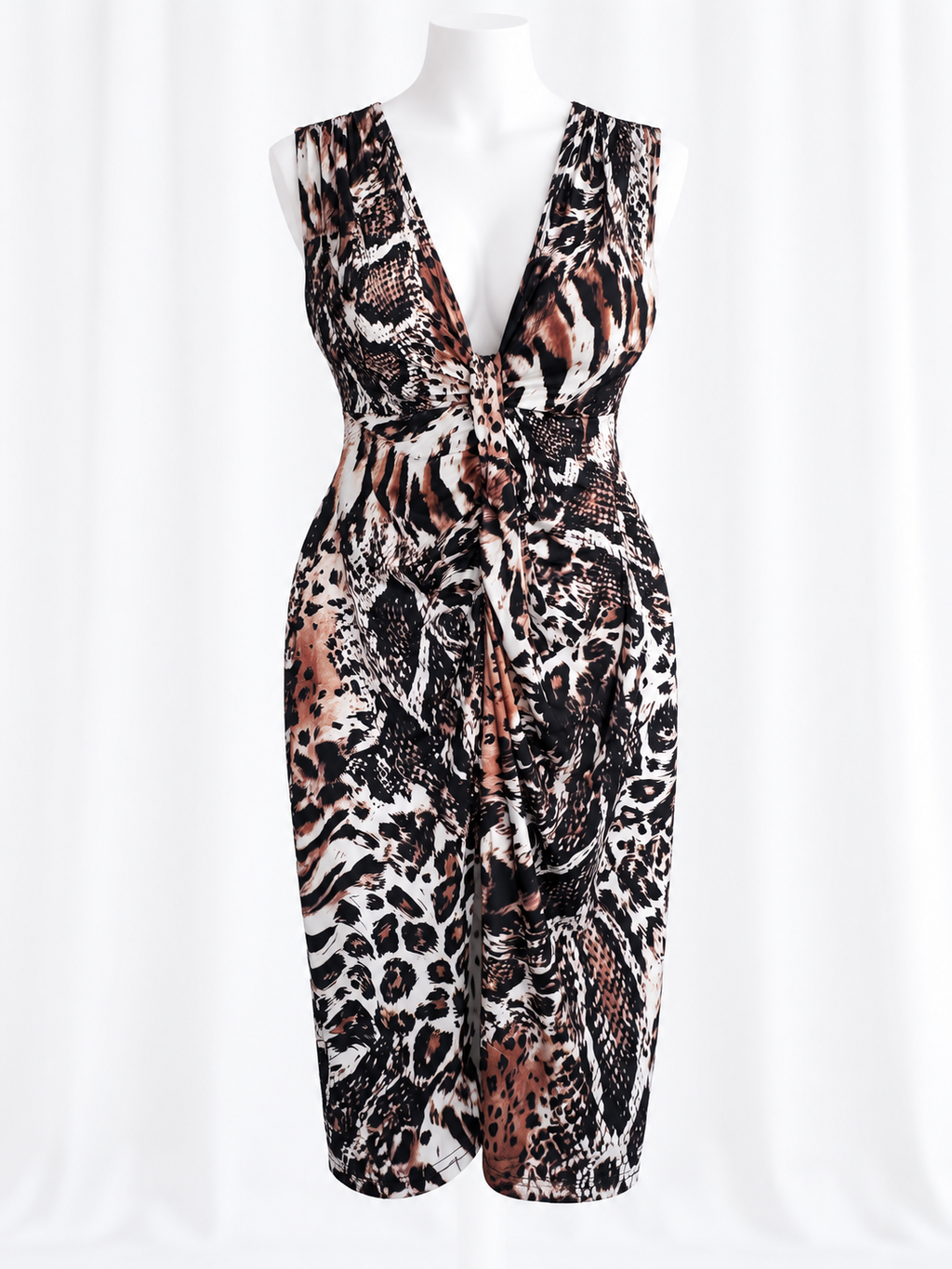 Modern Dress Twist Front Mixed Animal Print Large