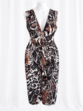 Modern Dress Twist Front Mixed Animal Print Large