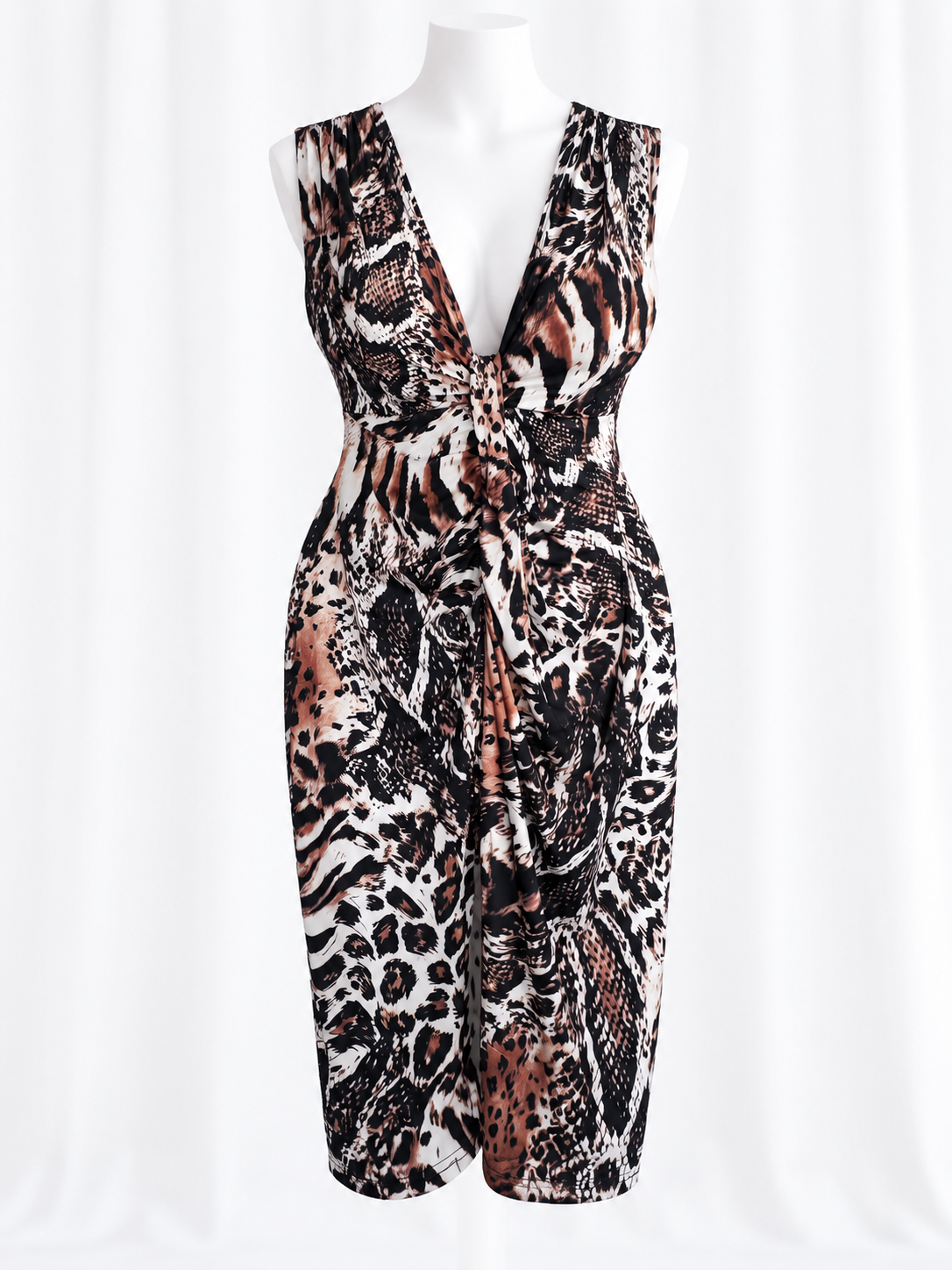 Modern Dress Twist Front Mixed Animal Print Large