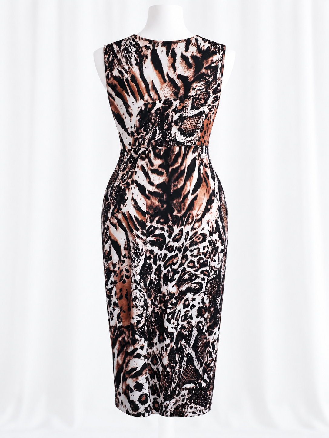 Modern Dress Twist Front Mixed Animal Print Large