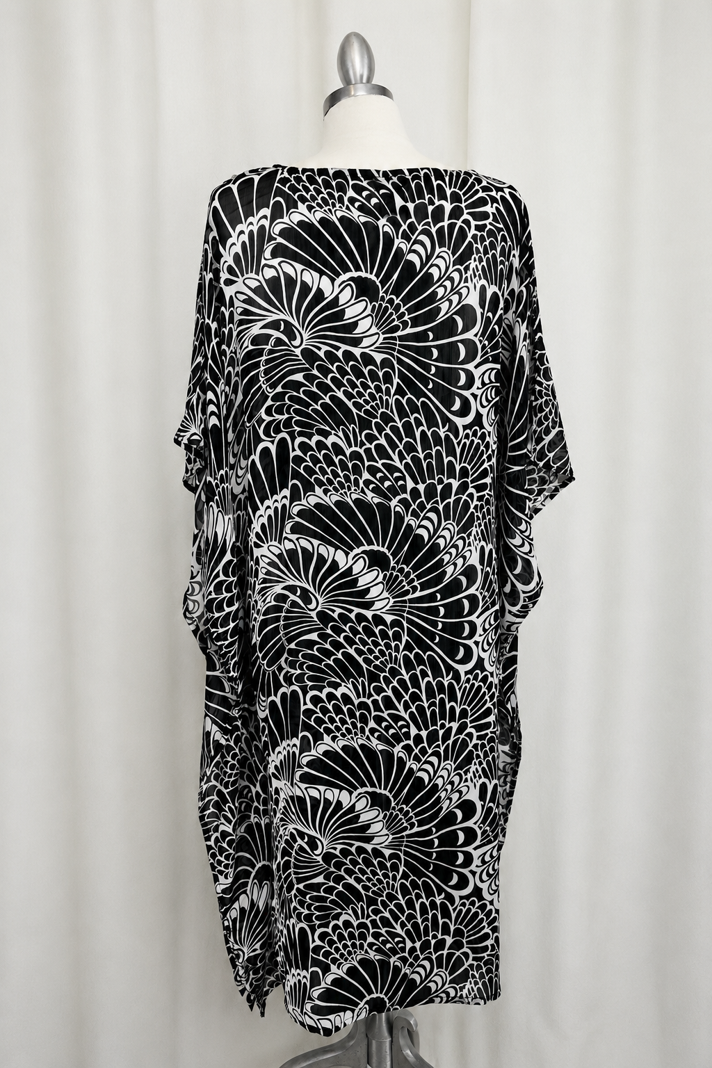 Modern Sheer Sequin V-Neck Kaftan Black/White L/XL